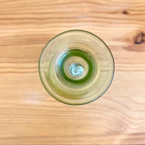 Antique Glassware Green Glass Cup Stemmed Blown Glass Etched One of a Kind! - Picture 7 of 7